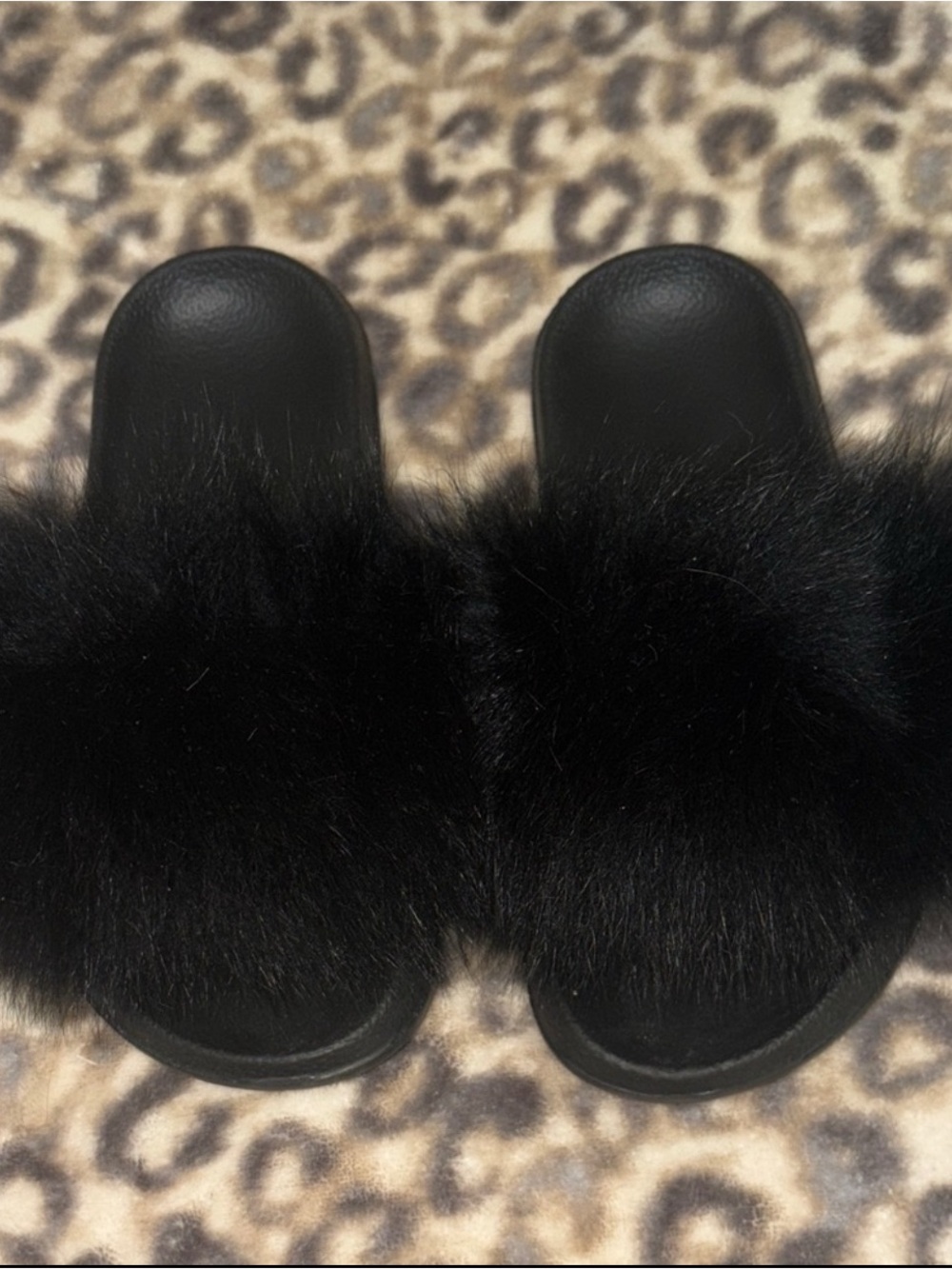 Black Faux Fur Slides | SZ 6.5